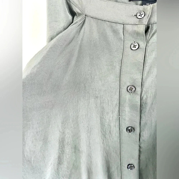 Alexander Wang Shirt Front Tie Waist Full Button Army Green Silky Skirt Size 2 - Picture 15 of 16